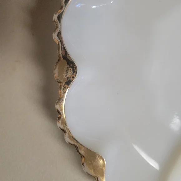 Vintage Milk Glass Relish Plate and Bowl with Gold accent Trim - Picture 7 of 14